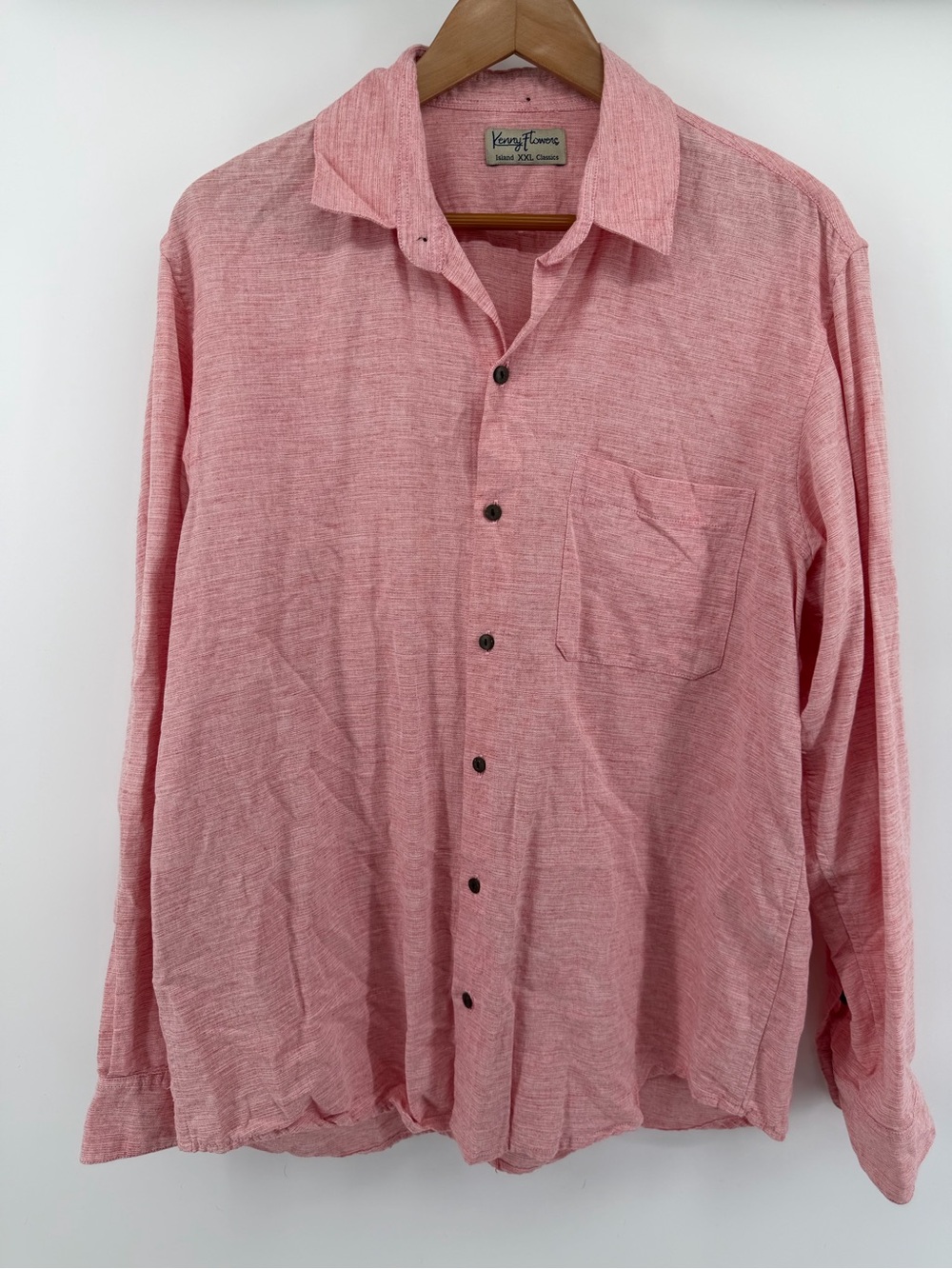 Kenny Flowers "The Rosé Blusher" Pink Linen Shirt Men's XXL Long Sleeve.
